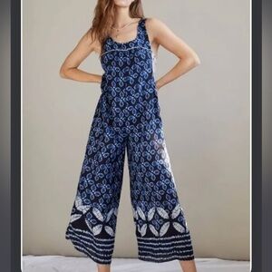 Anthropologie Blue Sheath Jumpsuit Sleeveless Scoop Neck